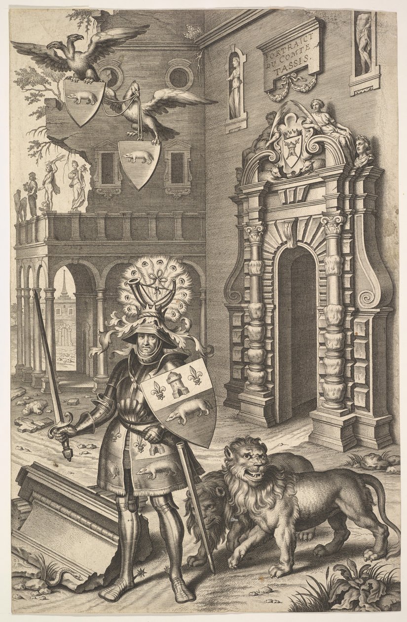 Allegoriskt porträtt av greve Tassis illustration från Jean Jacques Chifflet, Les marques ..., 1645. av Cornelis Galle I
