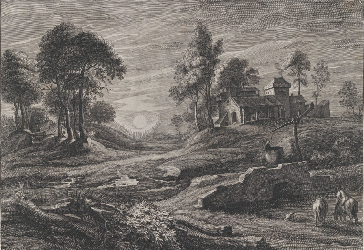 Landskap med dragbrunn, 1638-60. av Cornelis Galle I