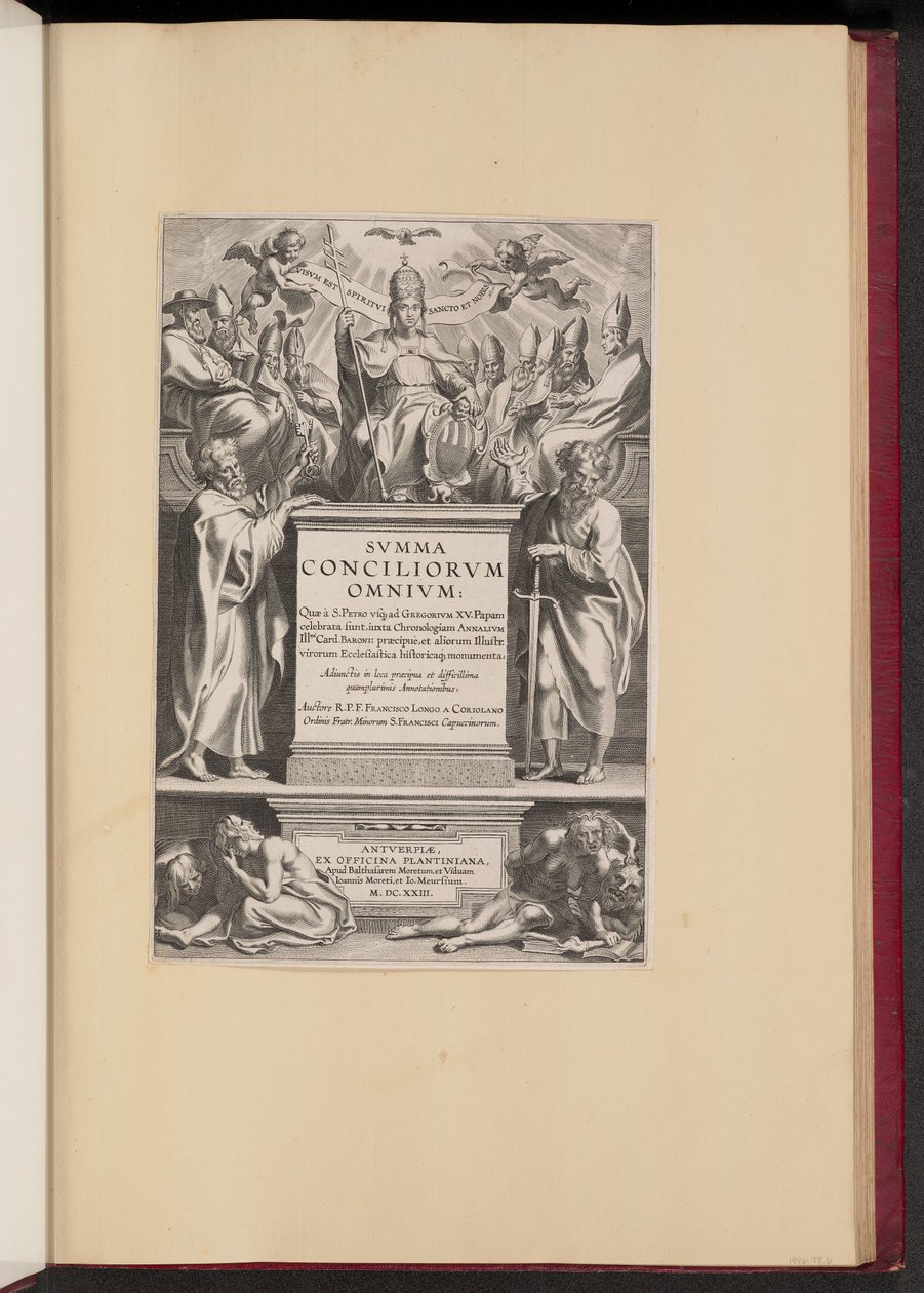 Titelsida för F. Longo a Coriolanos "Svmma Conciliorvm Omnivm" av Cornelis Galle I after Sir Peter Paul Rubens