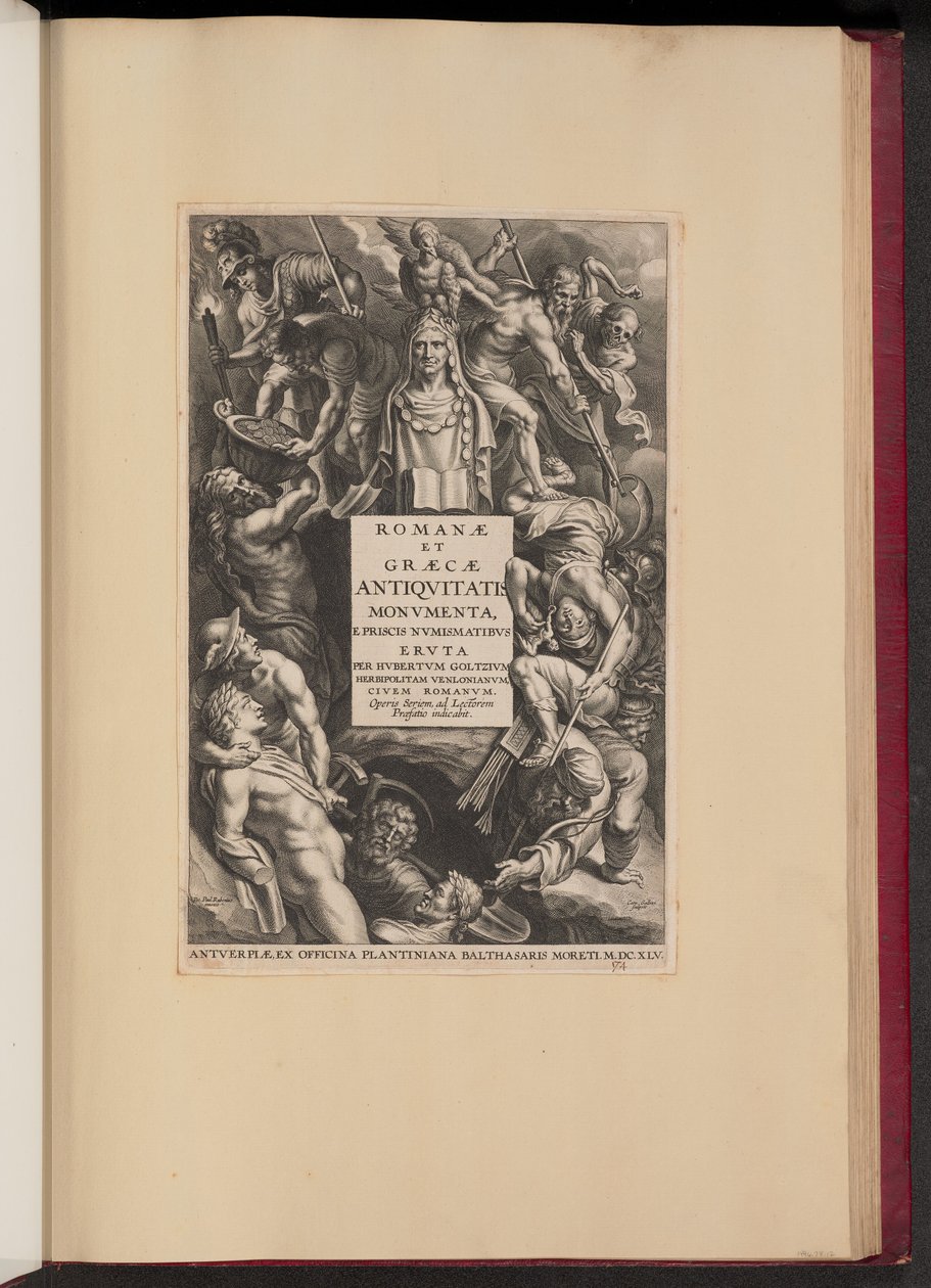 Titelsida för Hubert Goltzius, Monument från den romerska och grekiska antiken (Opera Omnia, I) av Cornelis Galle I after Sir Peter Paul Rubens