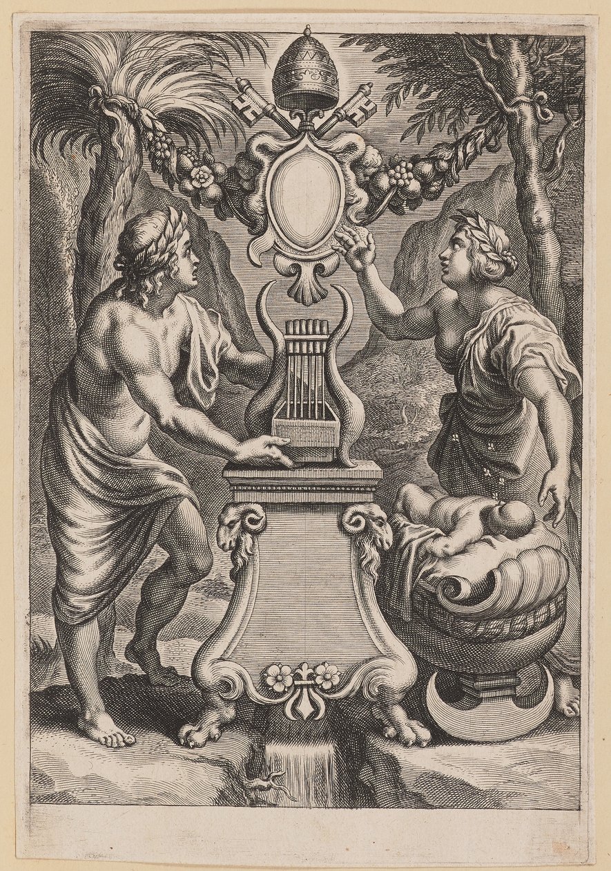 Titelsida för M.C. Sarbievsky, Lyricum Bok IV av Cornelis Galle I after Sir Peter Paul Rubens