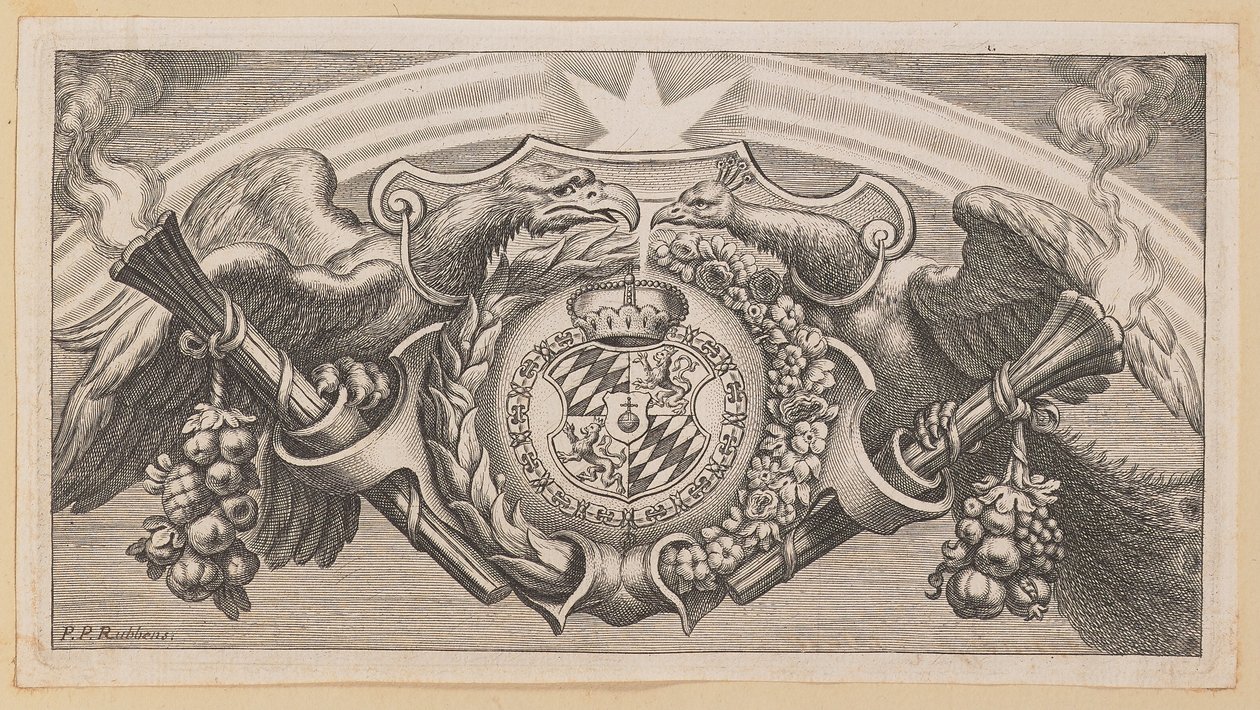 Vinjett för titelsidan av Balthasar Cordier, kedjan av de grekiska fäderna i Saint John av Cornelis Galle I after Sir Peter Paul Rubens