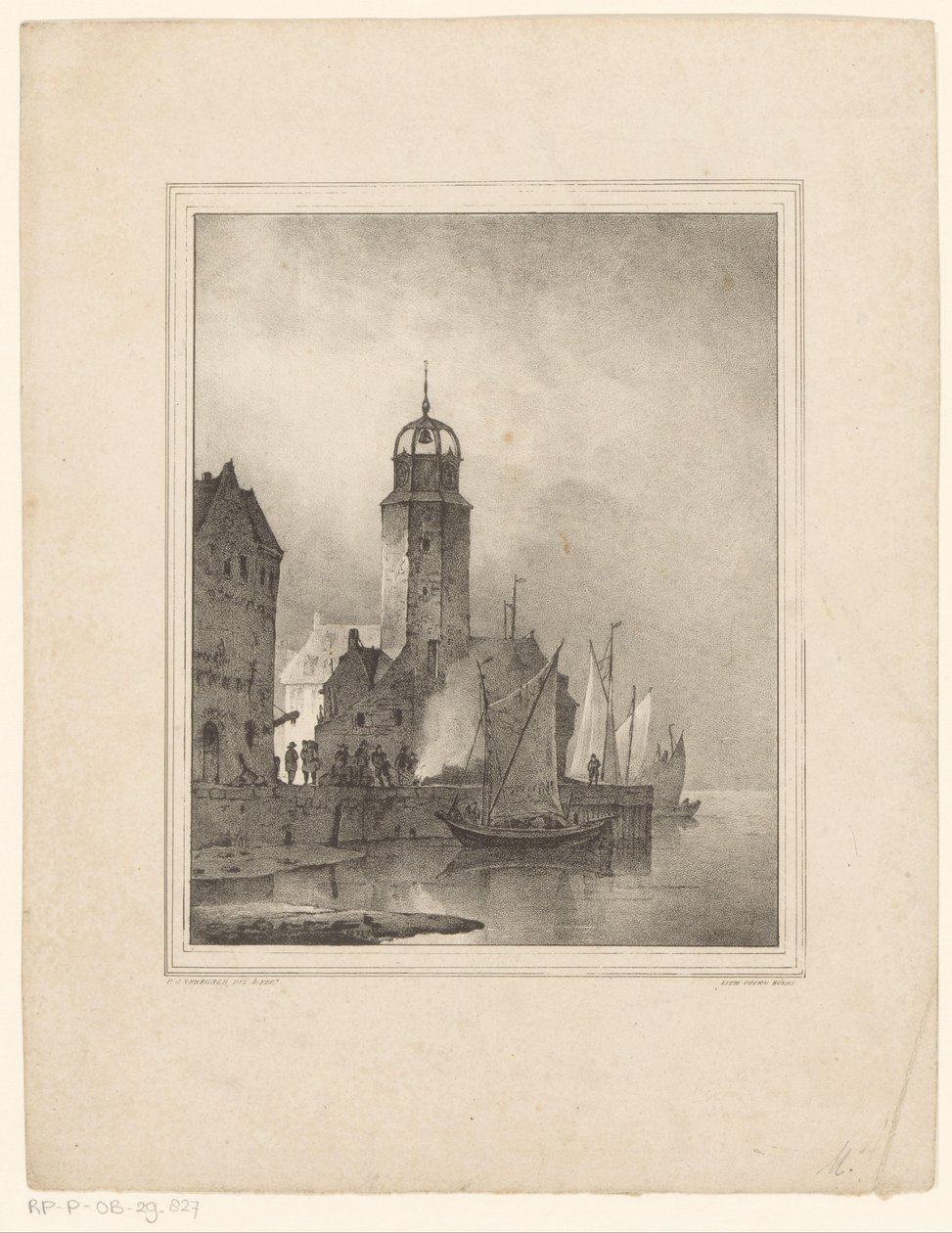 Segelbåtar lägger till i staden av Cornelis Gerrit Verburgh