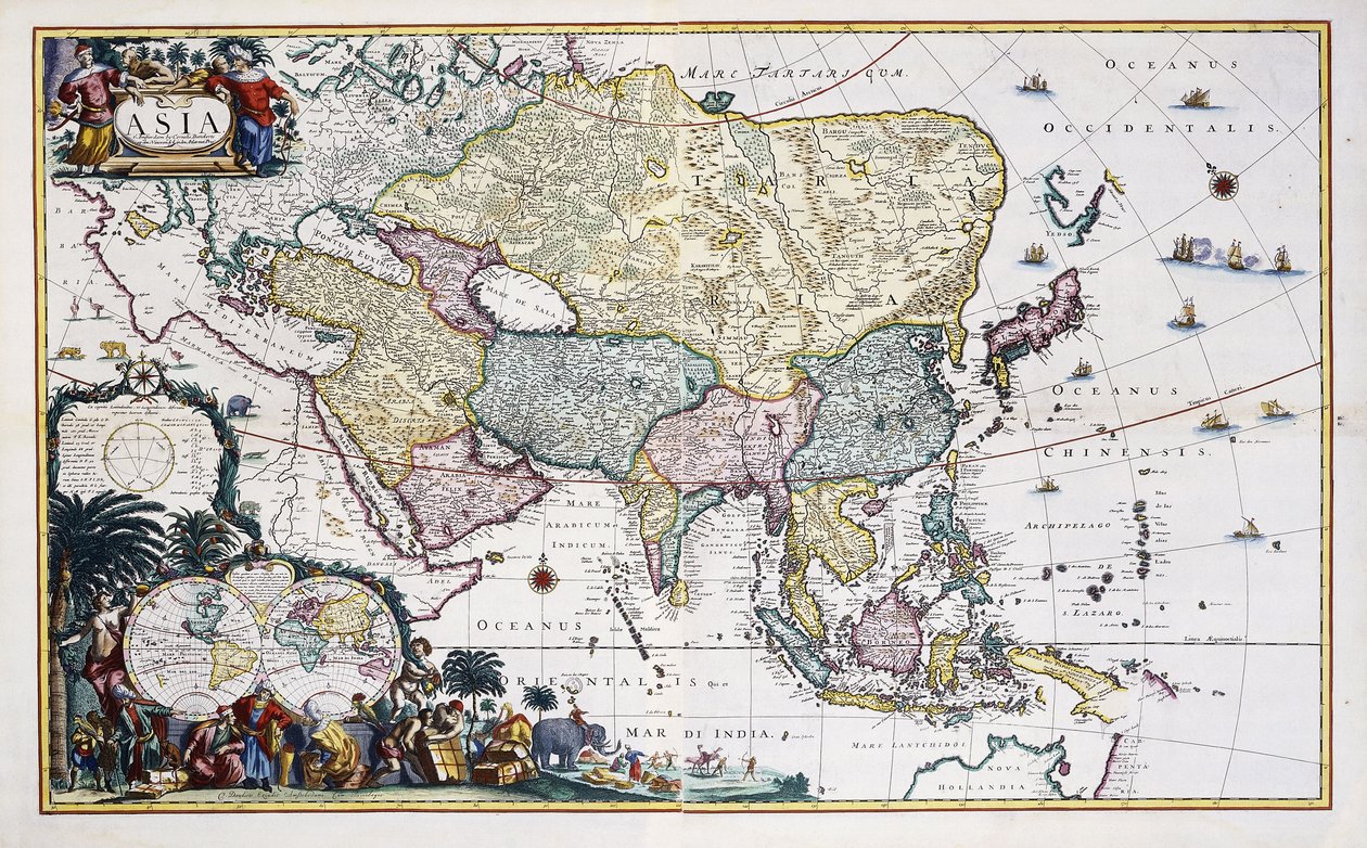 Karta över Asien, ca 1696 (handfärgad gravyr) av Cornelis III Danckerts