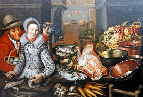 Köksstilleben med två figurer (olja på duk) av Cornelis Jacobsz Delff