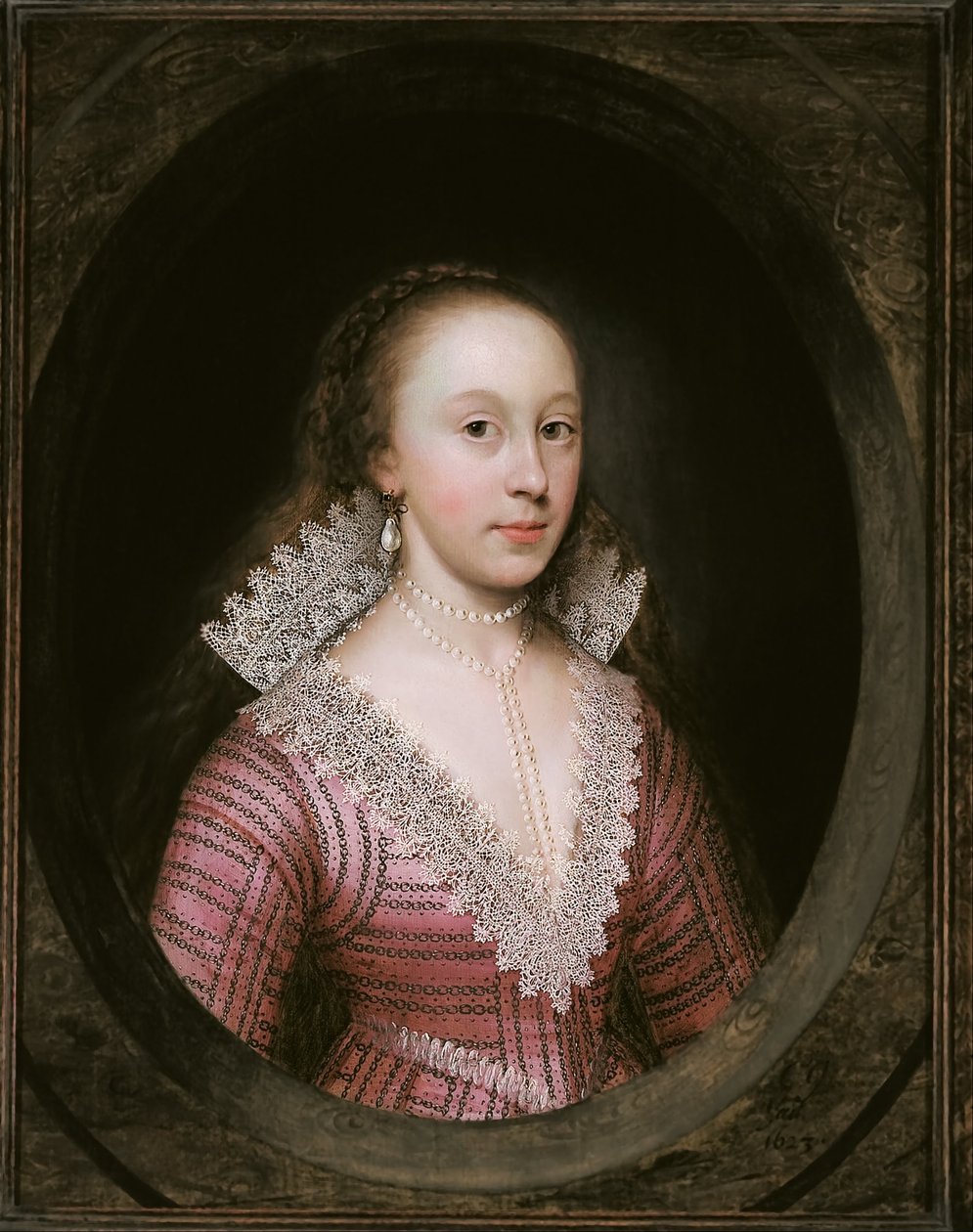 En dam, som tros vara Catherine Fenn av Cornelis Janssens van Ceulen