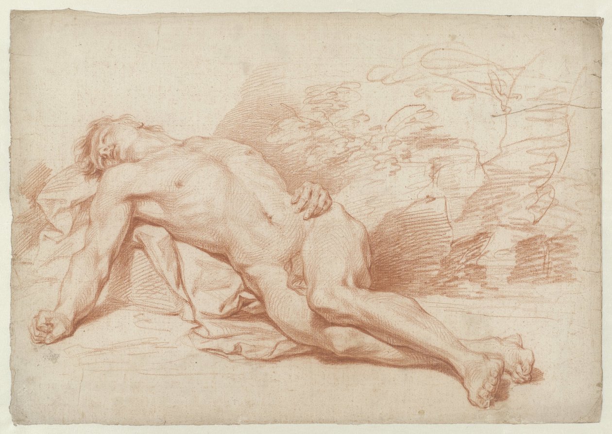 Liggande manlig naken av Cornelis Joseph d