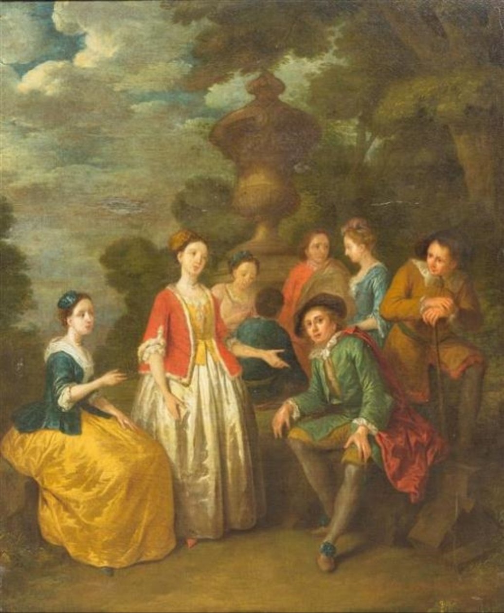 Sittande gentleman med andra vid en pelare av Cornelis Joseph d
