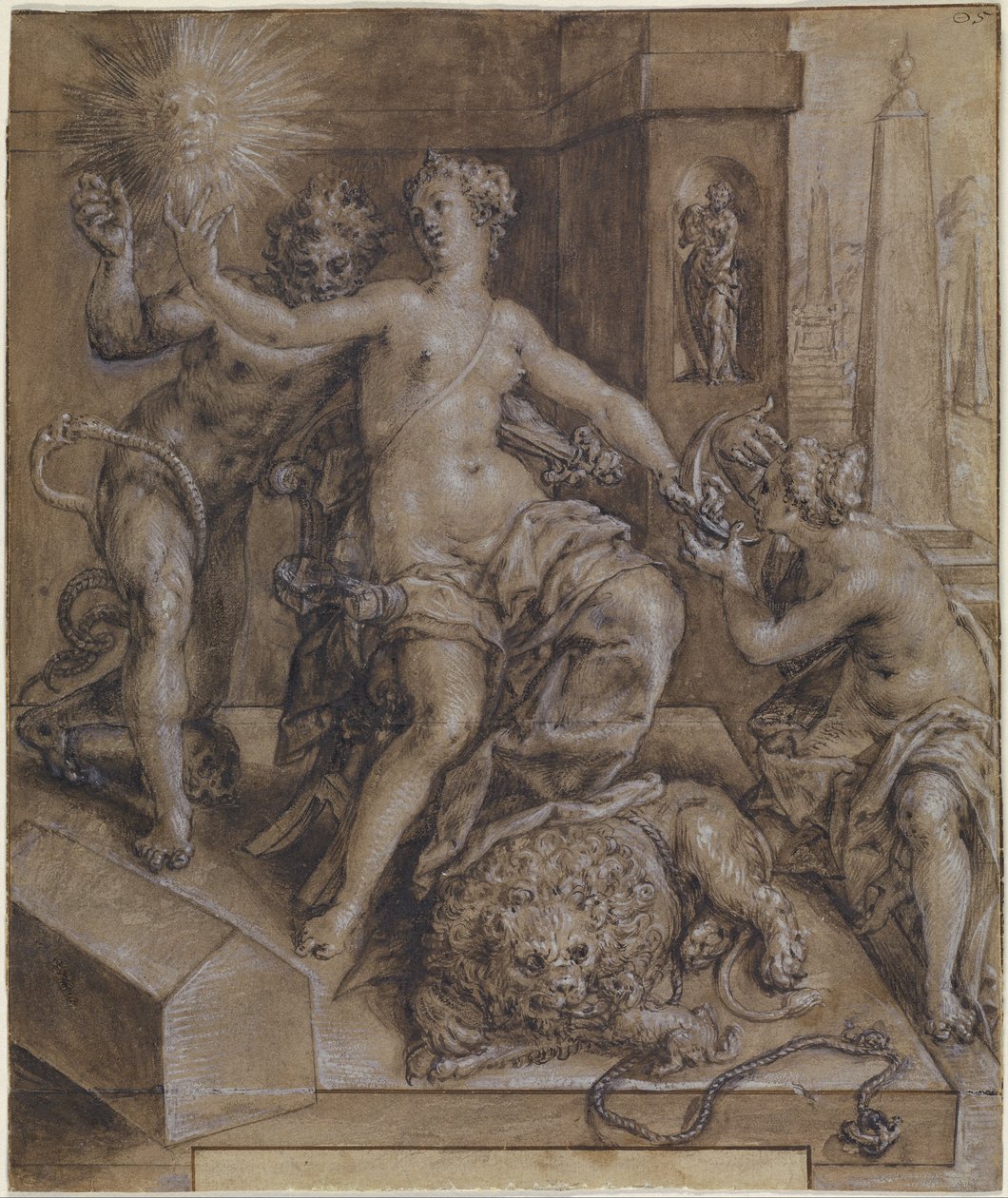 Design för den centrala delen av The Mirror of Virtue av Cornelis Ketel