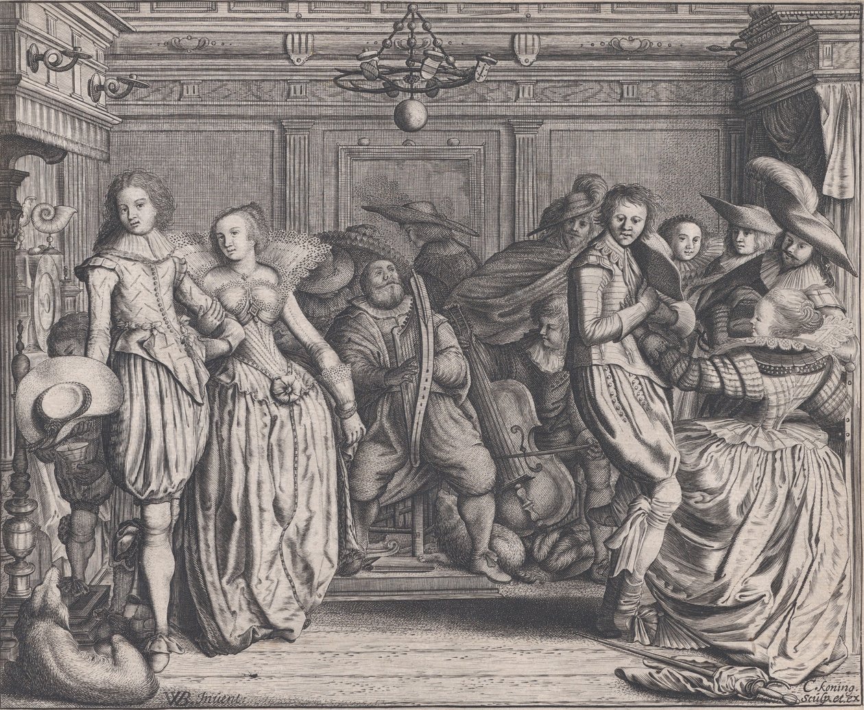 Interiör med dansande par och musiker, ca. 1620. av Cornelis Koning