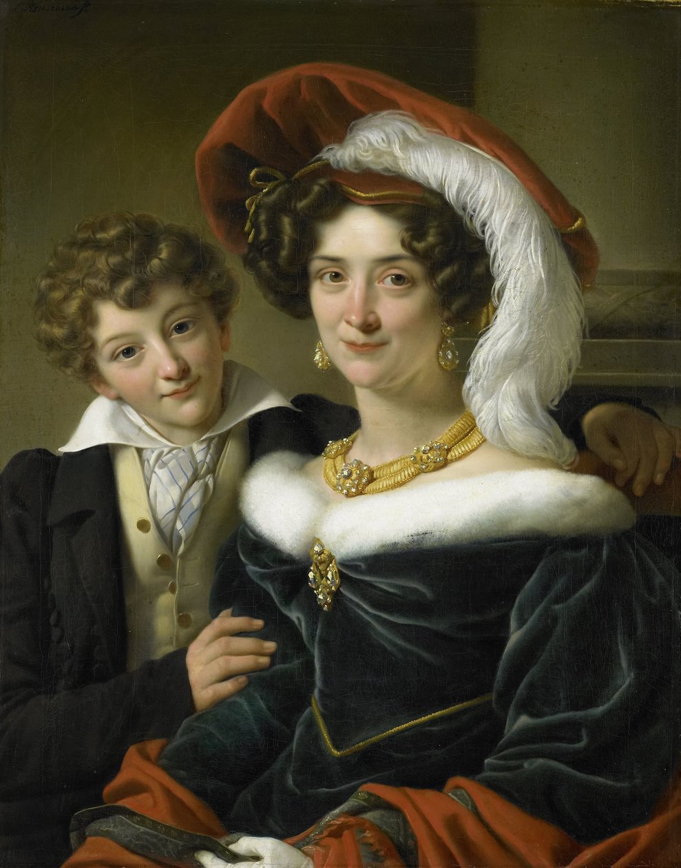 Rudolphina Wilhelmina Elizabeth de Sturler (1798-1873), andra hustru till greve Johannes van den Bosch, med deras son Richard Leeuwenhart av Cornelis Kruseman (attributed to workshop of)