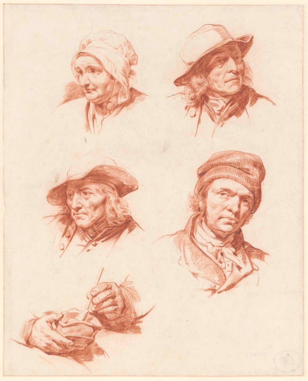 Ett studieblad med huvuden av Cornelis Kruseman
