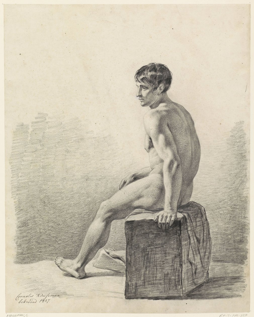 Sittande manlig nakenstudie av Cornelis Kruseman