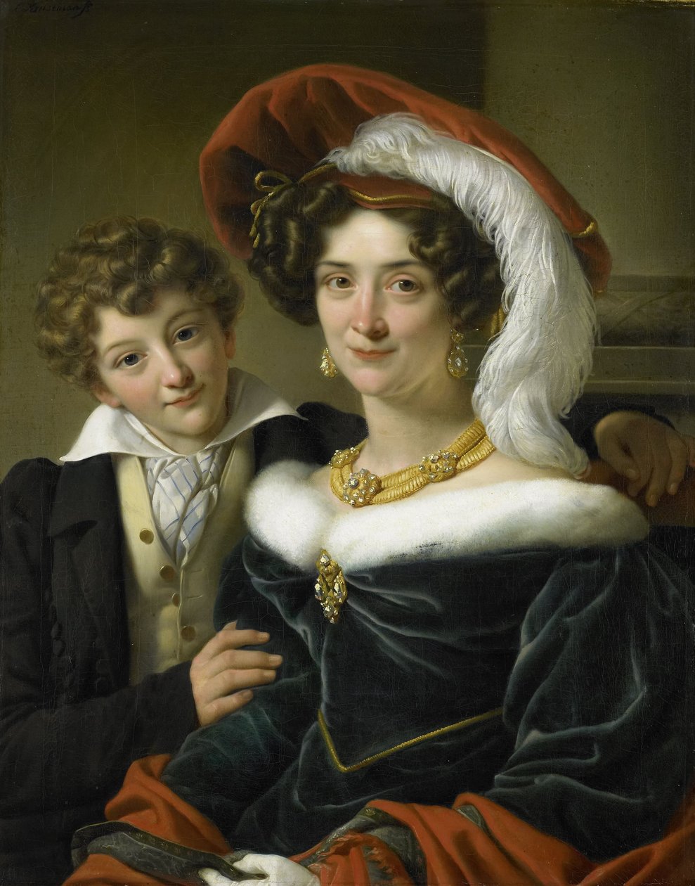 Rudolphina Wilhelmina Elizabeth de Sturler (1798-1873), andra hustru till greve Johannes van den Bosch, med deras son Richard Leeuwenhart, 1829 av Cornelis Kruseman
