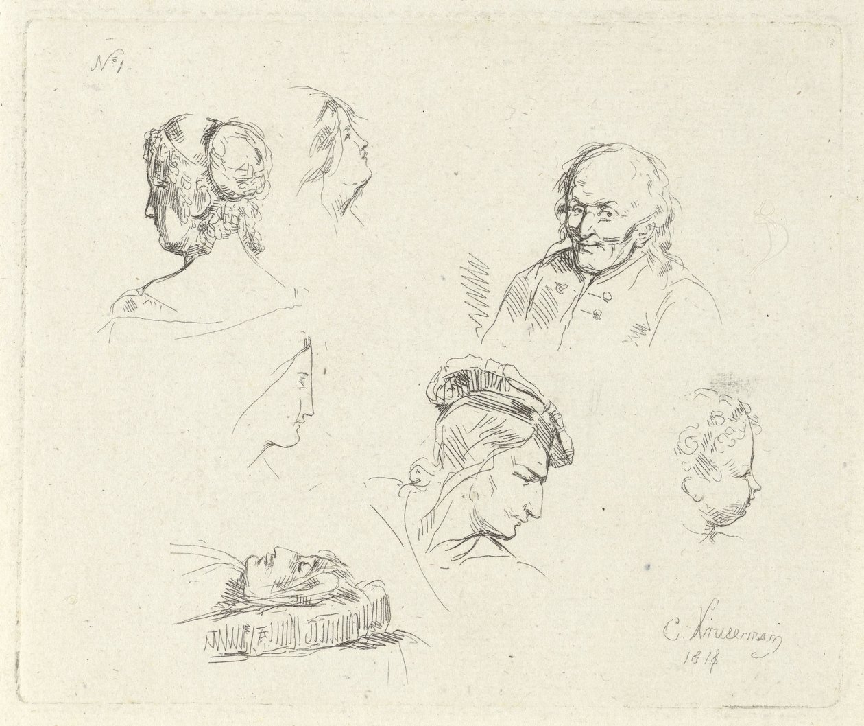 Studieblad med olika rubriker av Cornelis Kruseman