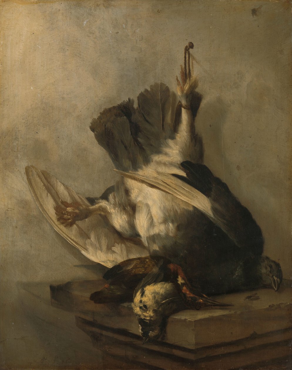 Stilleben med hackspett och snipor av Cornelis Lelienbergh