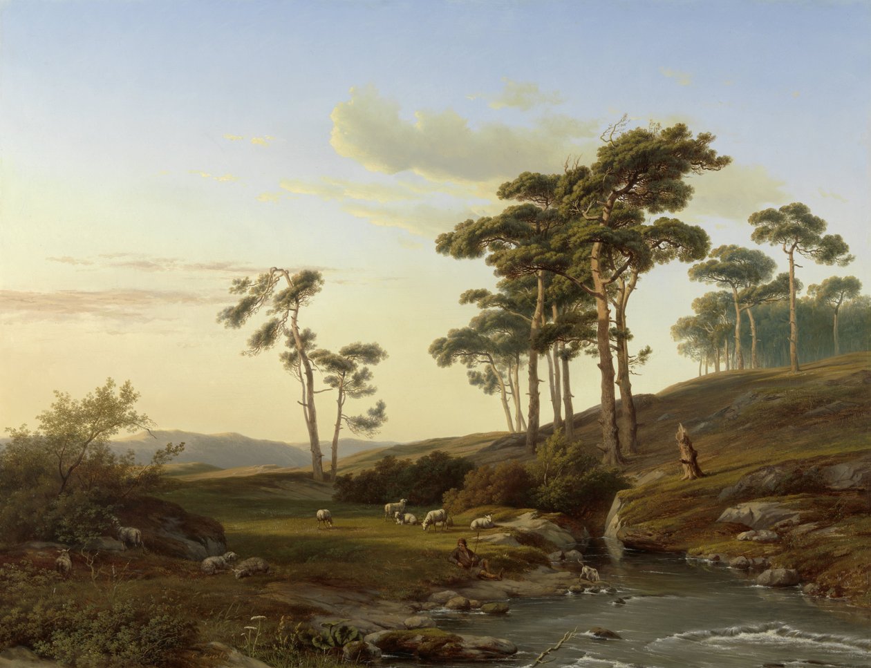 Kvällsstämning med herde av Cornelis Lieste (signed by artist)