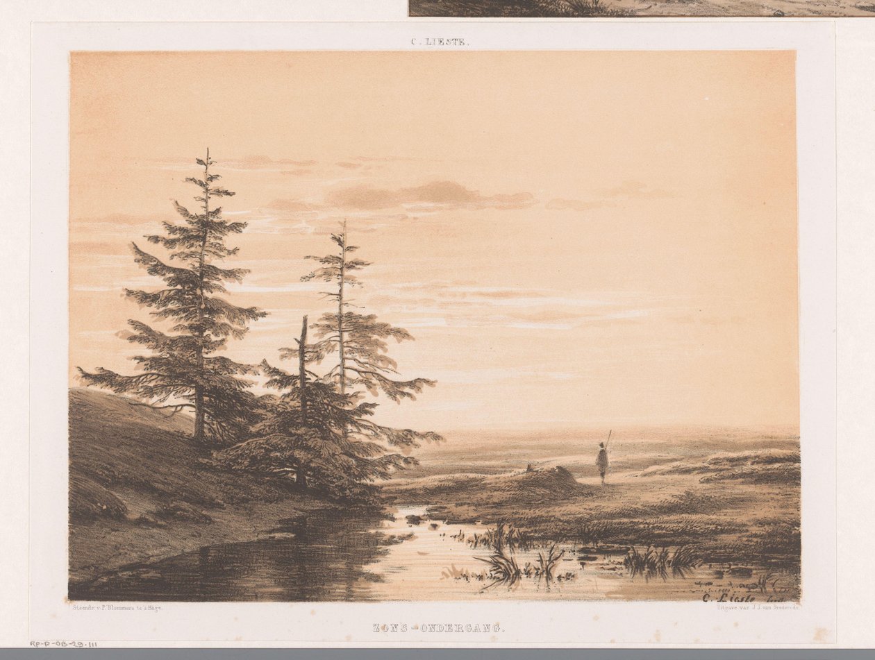 Landskap med solnedgång Solnedgång (titel på objekt) av Cornelis Lieste