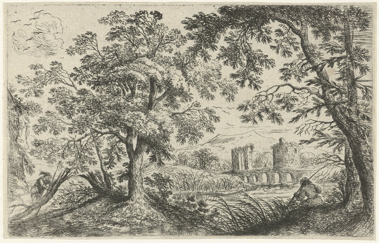 Landskap med en fiskare av Cornelis Matthieu
