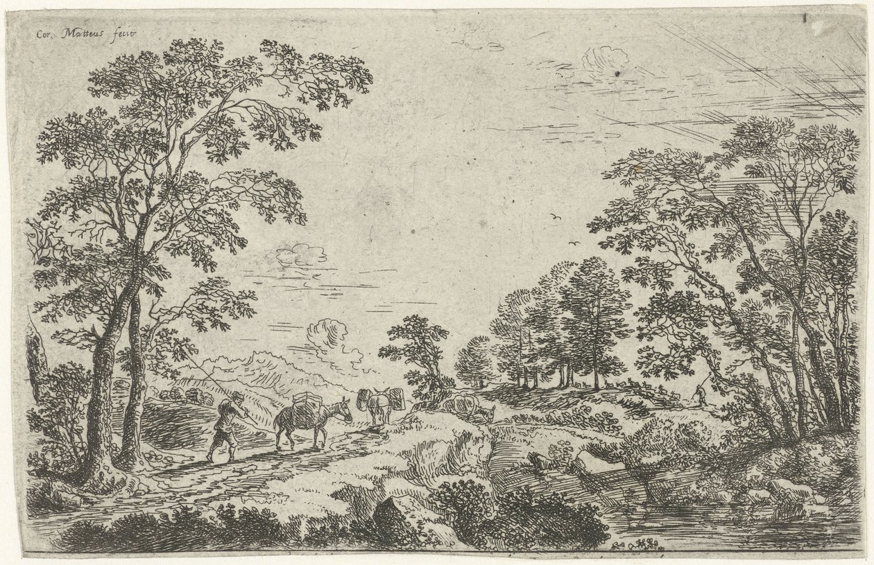 Landskap med mule driver av Cornelis Matthieu