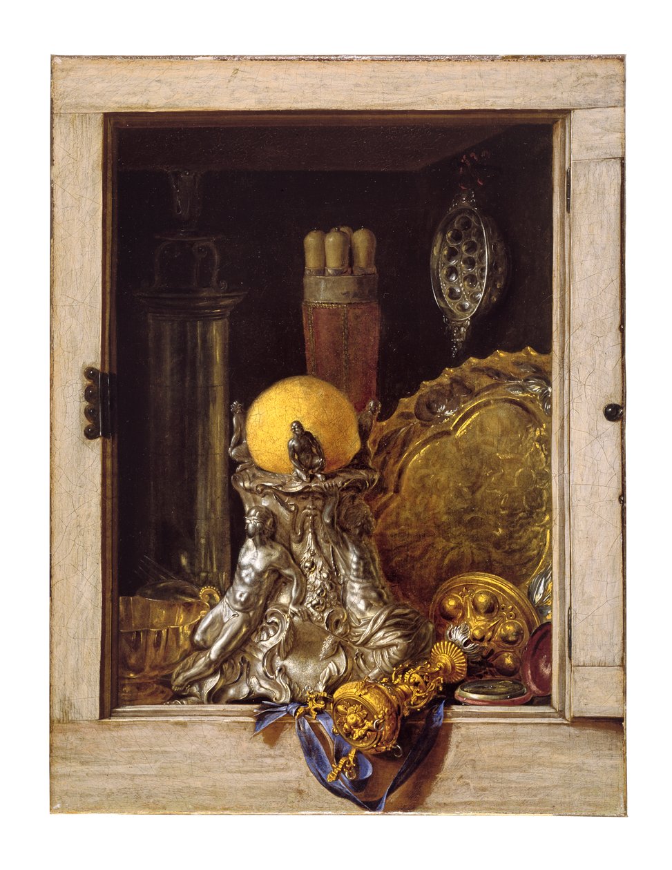 Silver i öppet skåp (olja på duk) av Cornelis Norbertus Gysbrechts