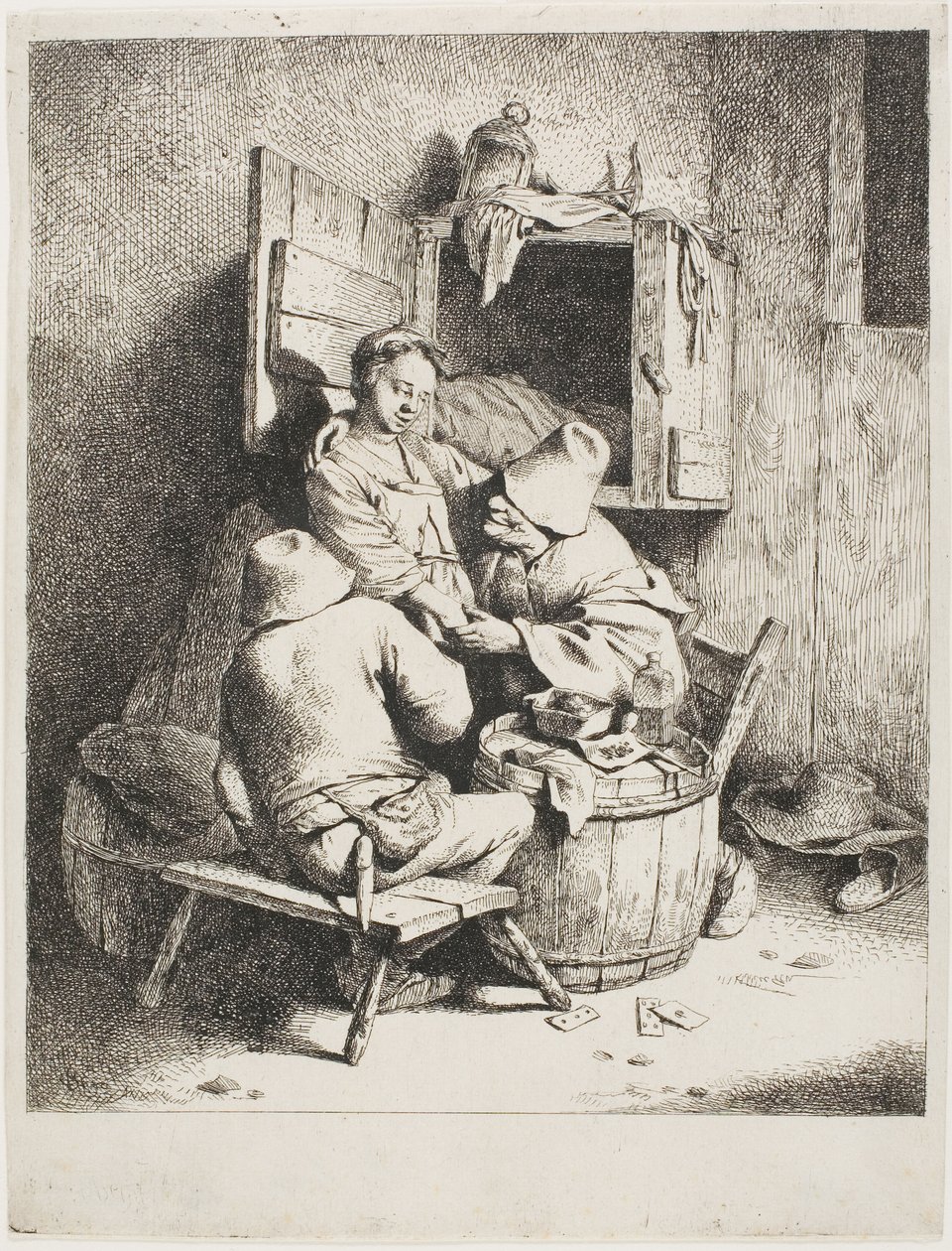 En man som smeker den unga värdinnan av Cornelis Pietersz. Bega