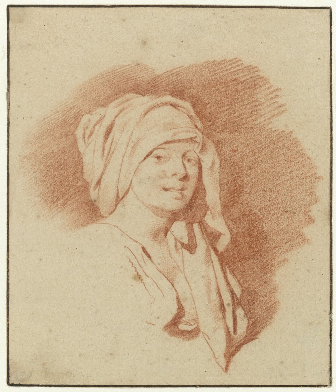 Studie av en kvinna, byst längd, bär en huvudbonad, vänd åt höger av Cornelis Pietersz. Bega
