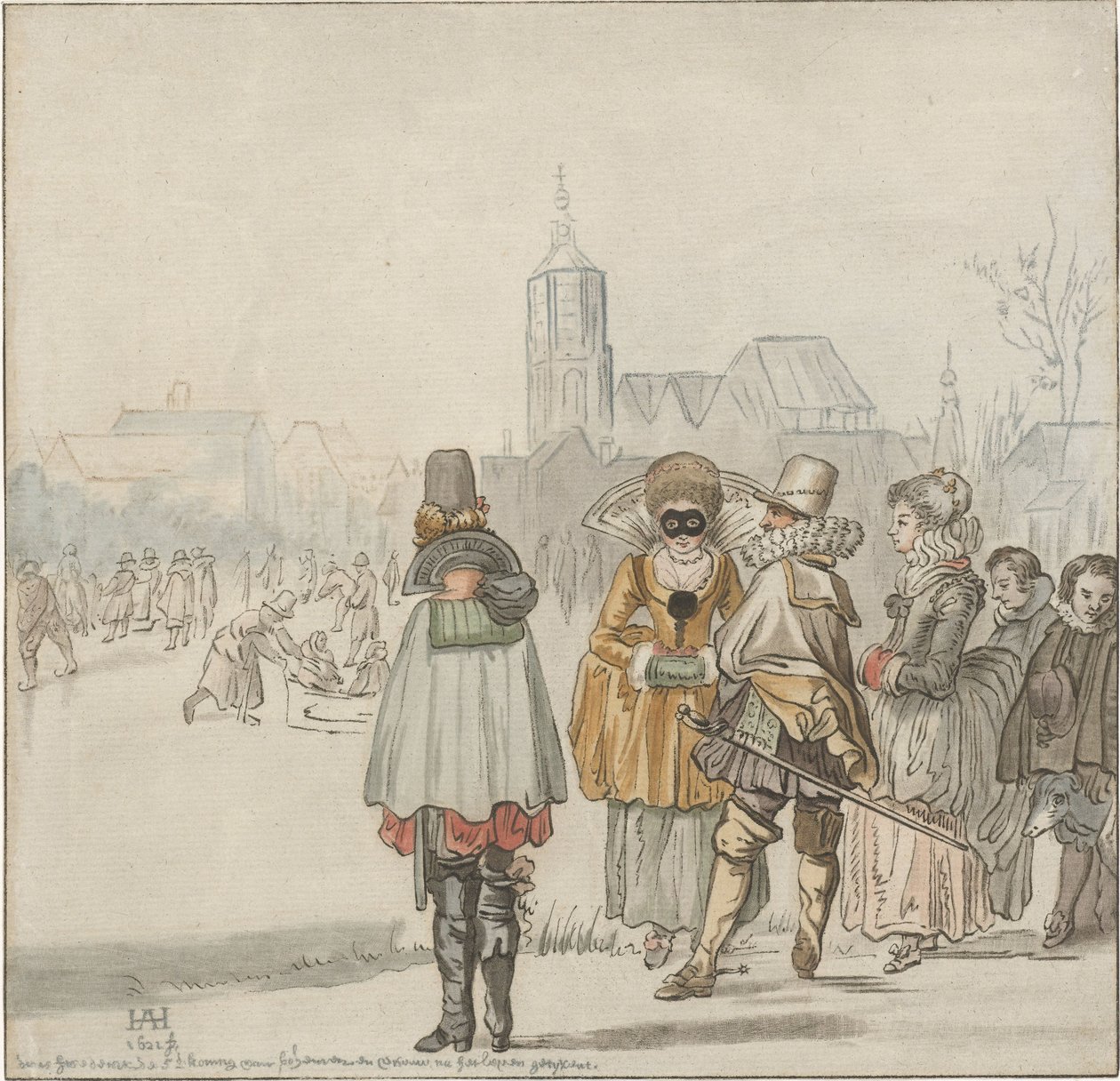 Elegant sällskap på isen av Cornelis Ploos van Amstel (signed by artist)