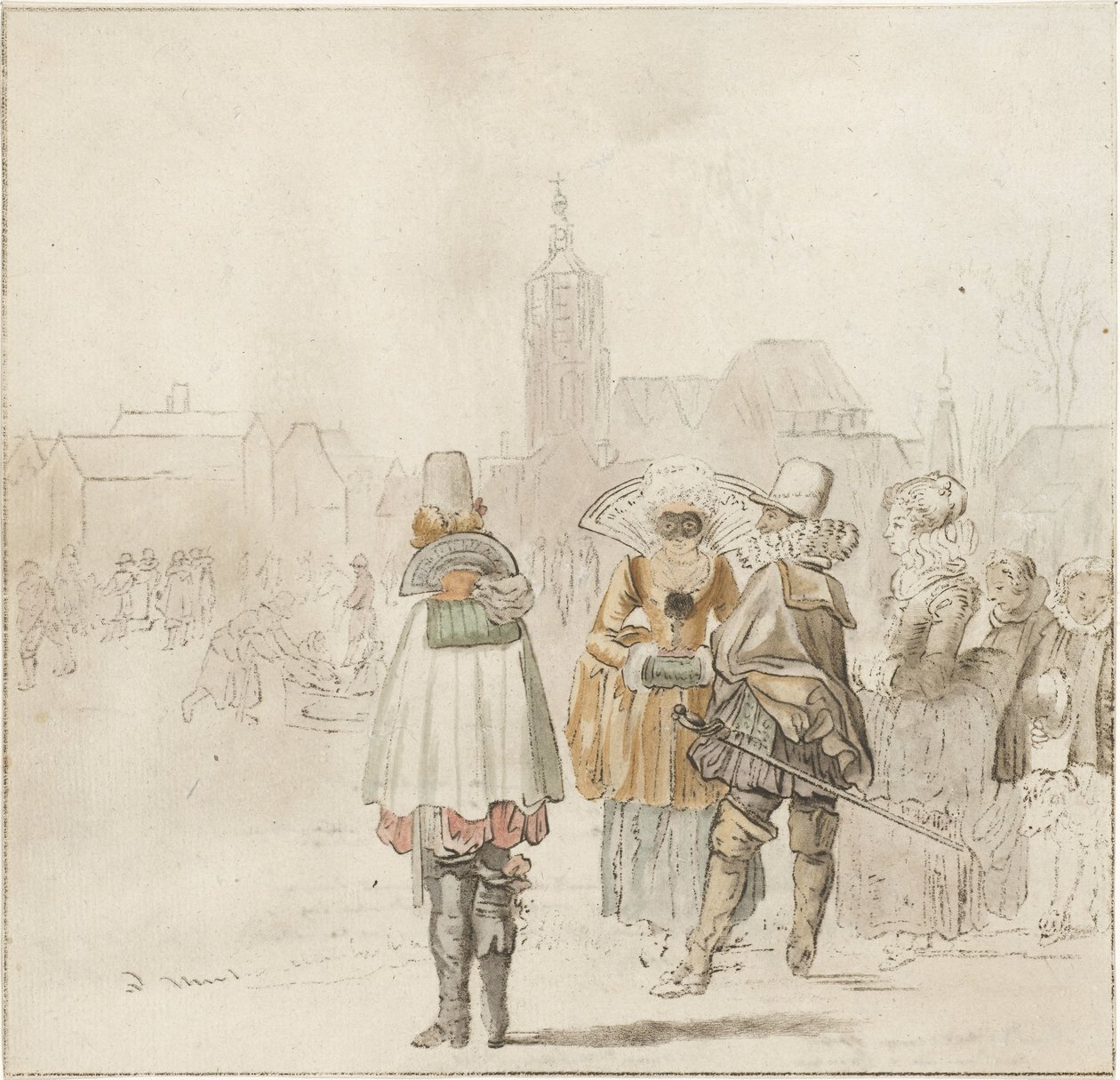 Elegant sällskap på isen av Cornelis Ploos van Amstel (signed by artist)