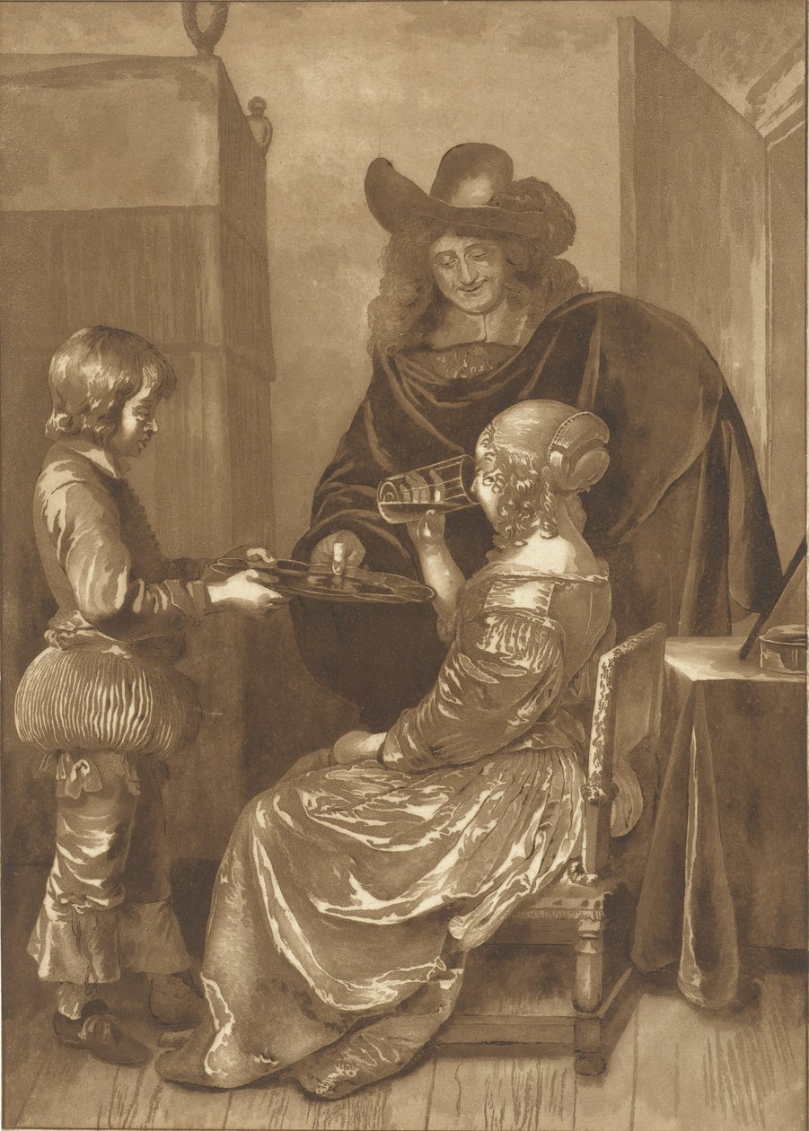 Herre och dam med page av Cornelis Ploos van Amstel (signed by artist)