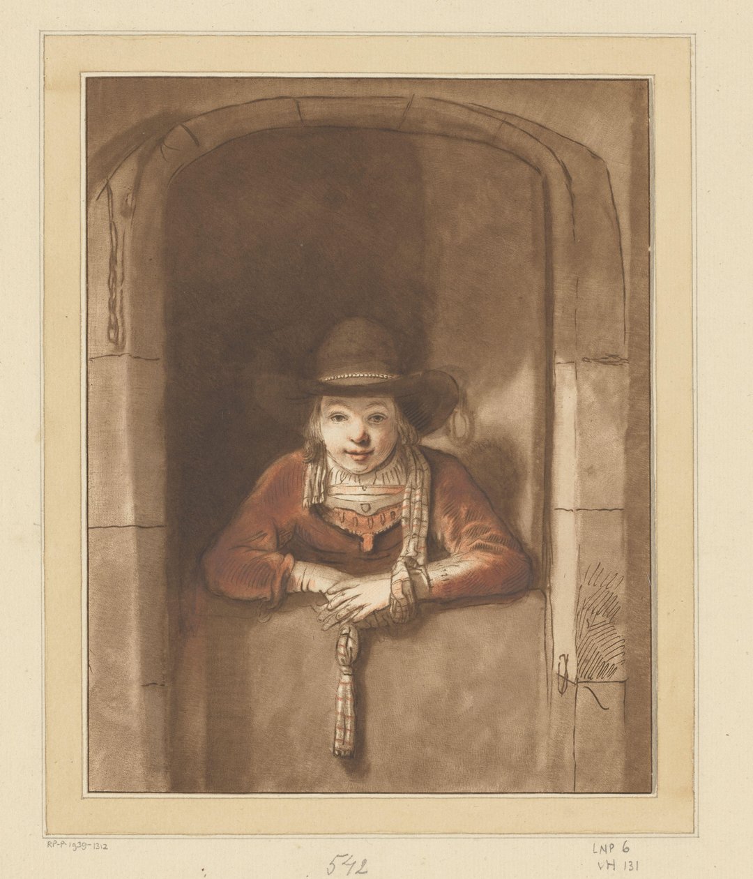 Pojke lutad över en nedre dörr av Cornelis Ploos van Amstel (signed by artist)
