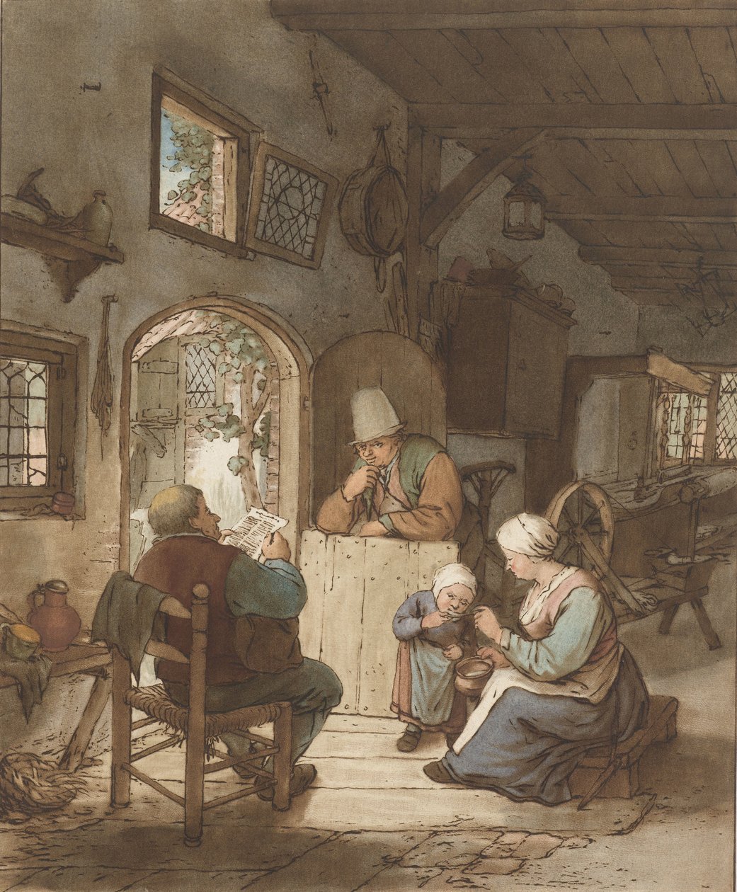 Tidningsläsare i interiör av Cornelis Ploos van Amstel (signed by artist)