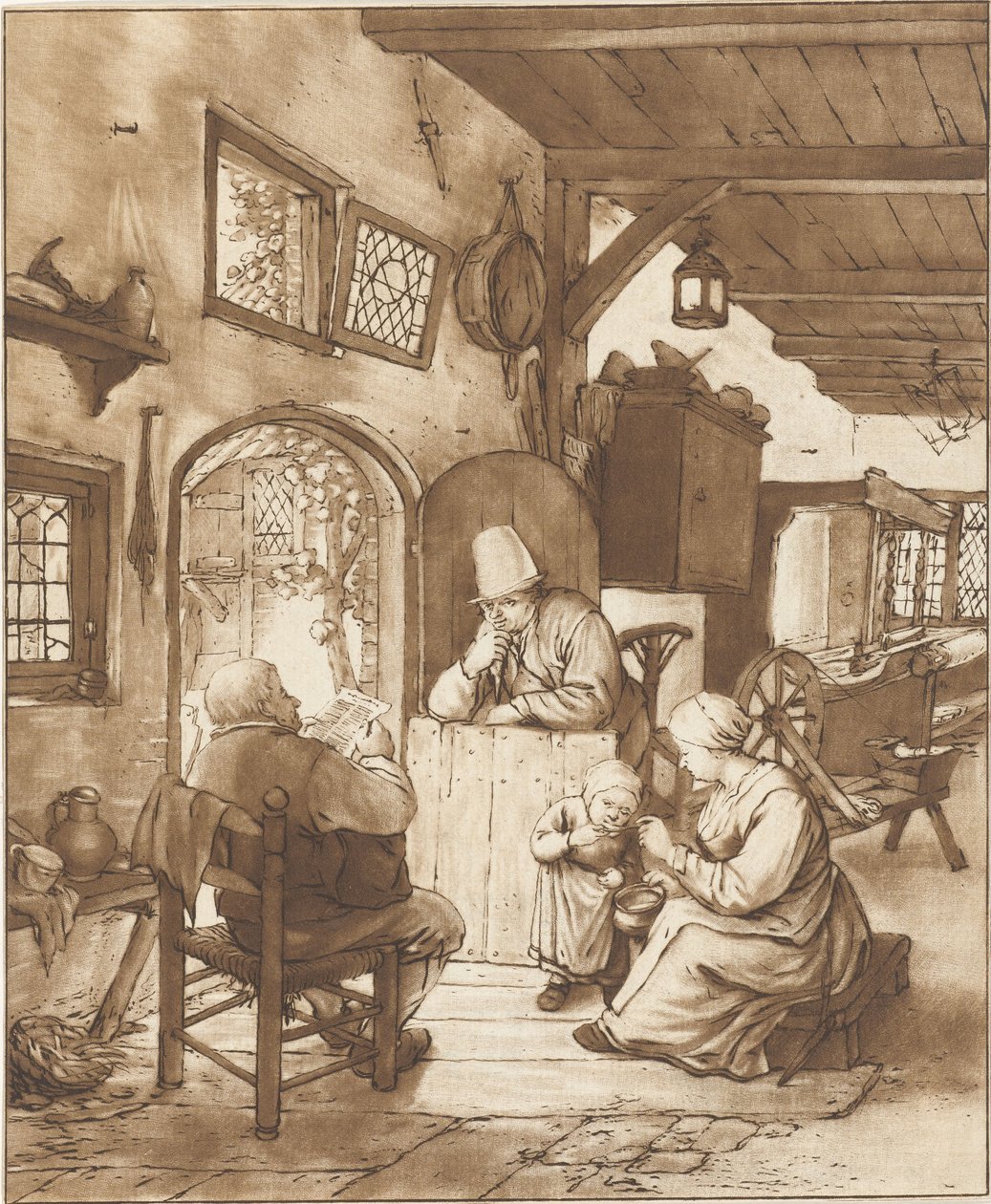 Tidningsläsare i interiör av Cornelis Ploos van Amstel (signed by artist)