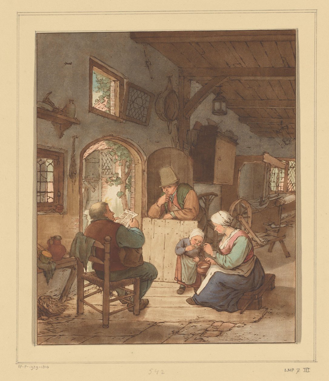 Tidningsläsare i interiör av Cornelis Ploos van Amstel (signed by artist)