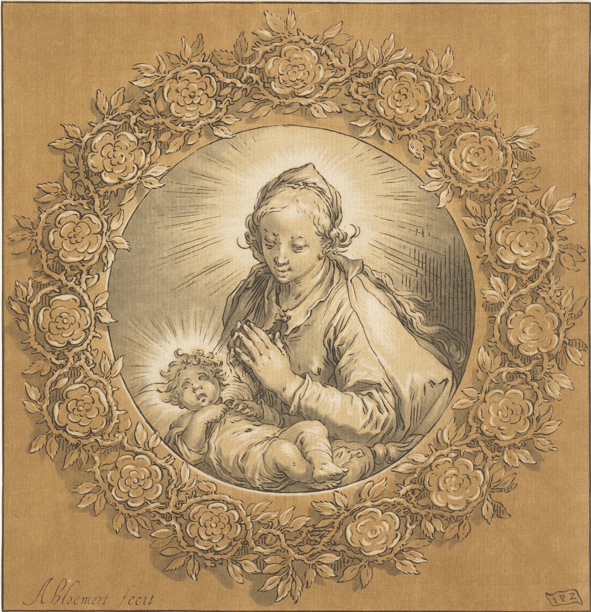Maria med Kristusbarn Jungfru Maria och Jesusbarnet av Cornelis Ploos van Amstel (signed by artist)