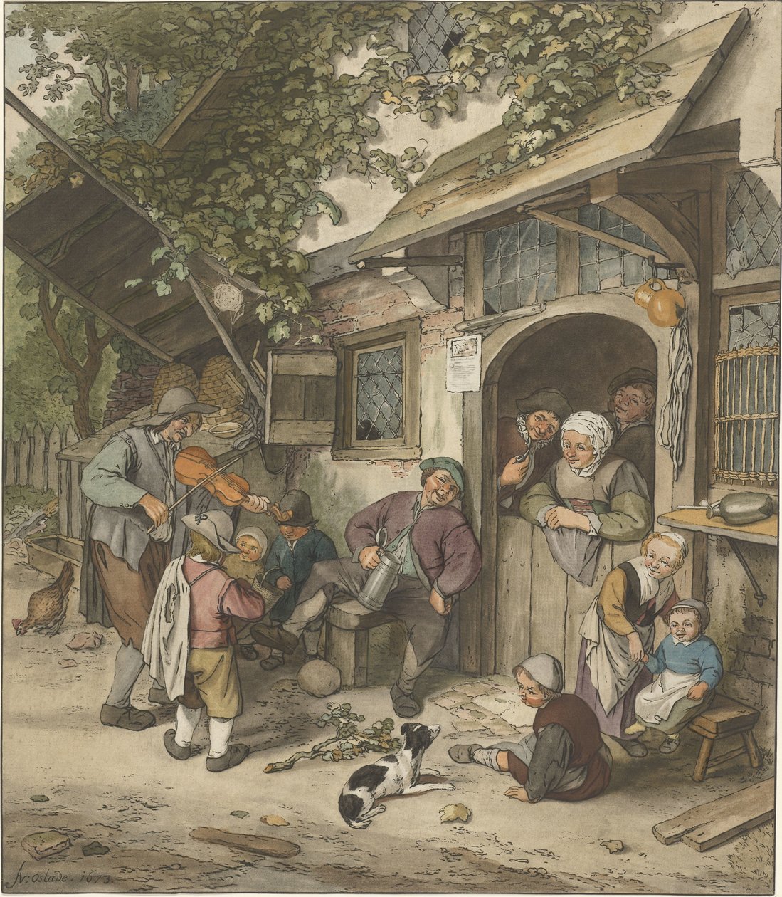 Spelman framför ett värdshus av Cornelis Ploos van Amstel (signed by artist)