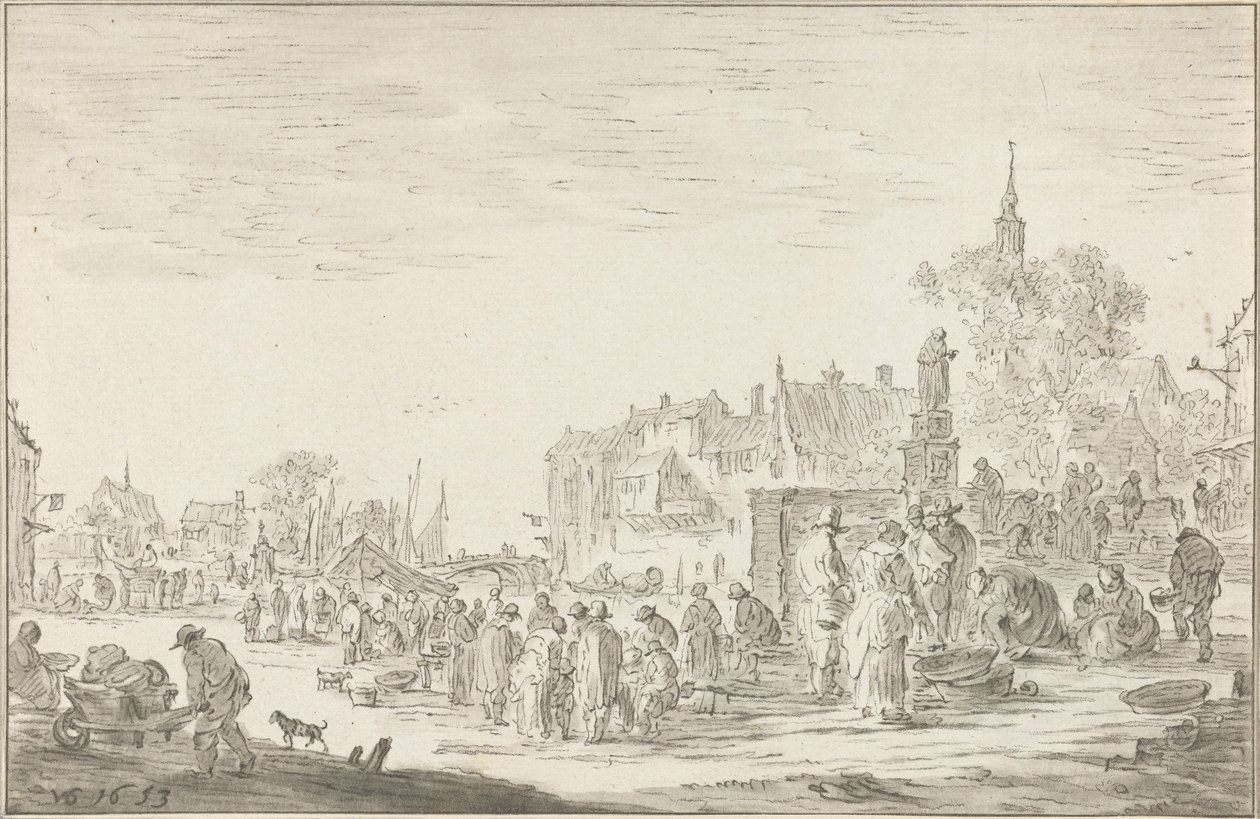 Fiskmarknad av Cornelis Ploos van Amstel (signed by artist)