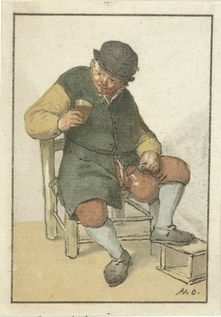 Sittande bonde med kanna av Cornelis Ploos van Amstel (signed by artist)