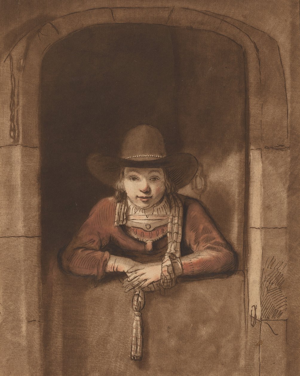 Boy Leaning Over a Lower Door, 1763, publicerad 1765. av Cornelis Ploos van Amstel