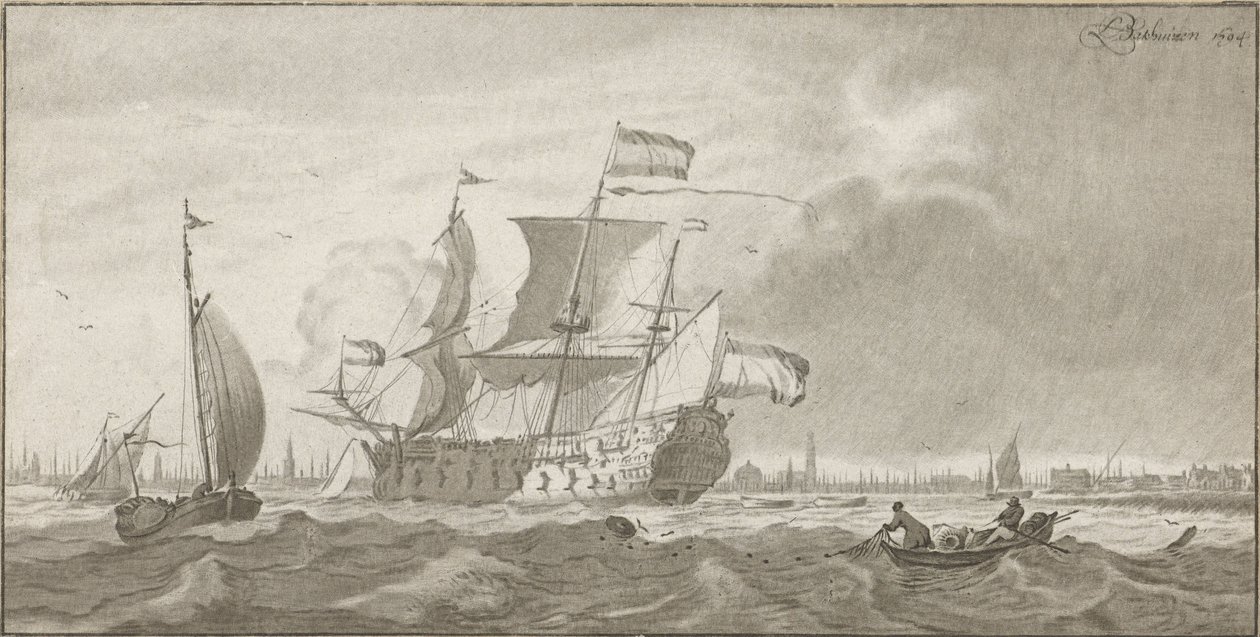 Krigsskepp på IJ av Cornelis Ploos van Amstel