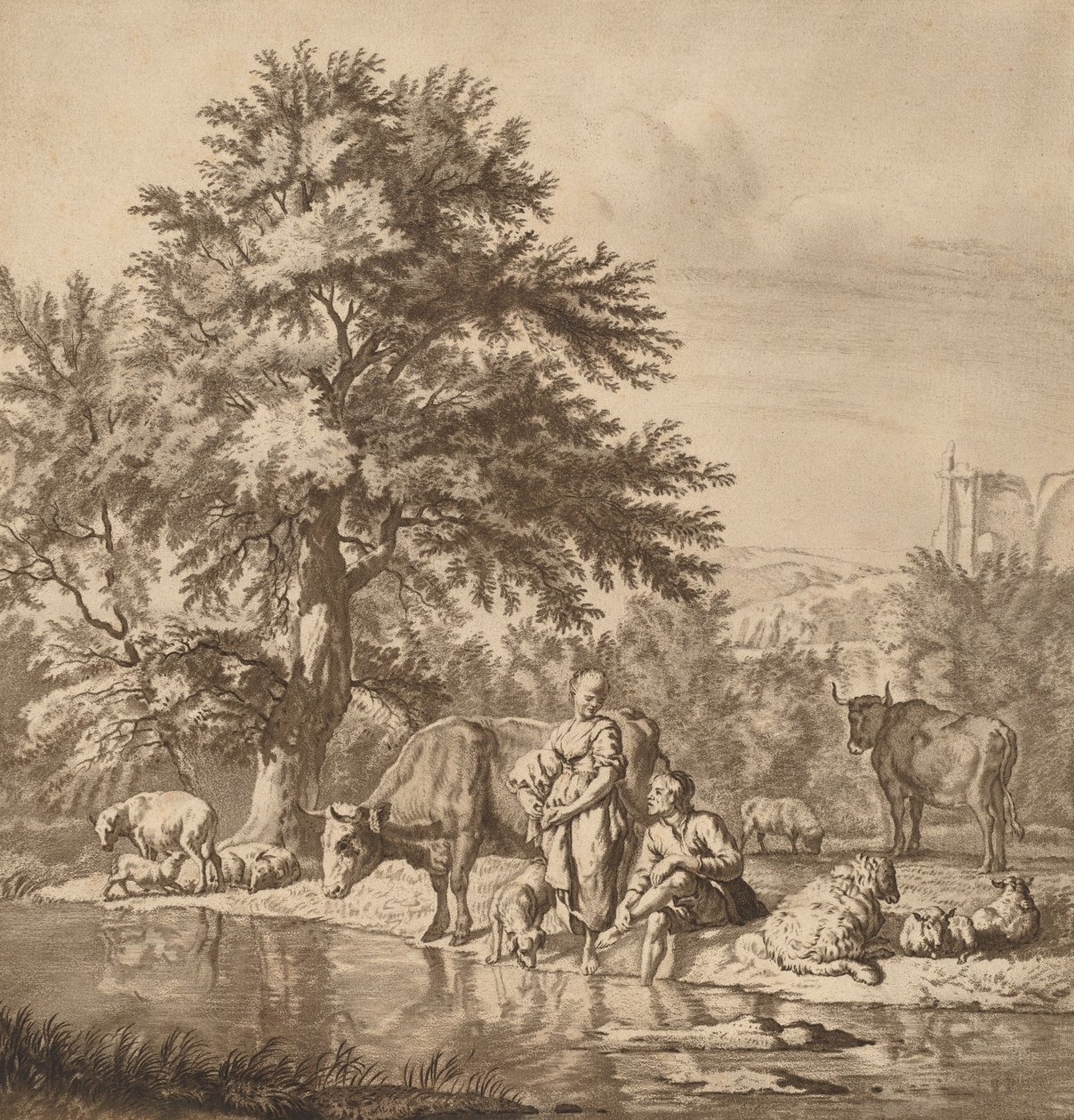 Herde och herdinna med deras flock, 1763, publicerad 1765. av Cornelis Ploos van Amstel
