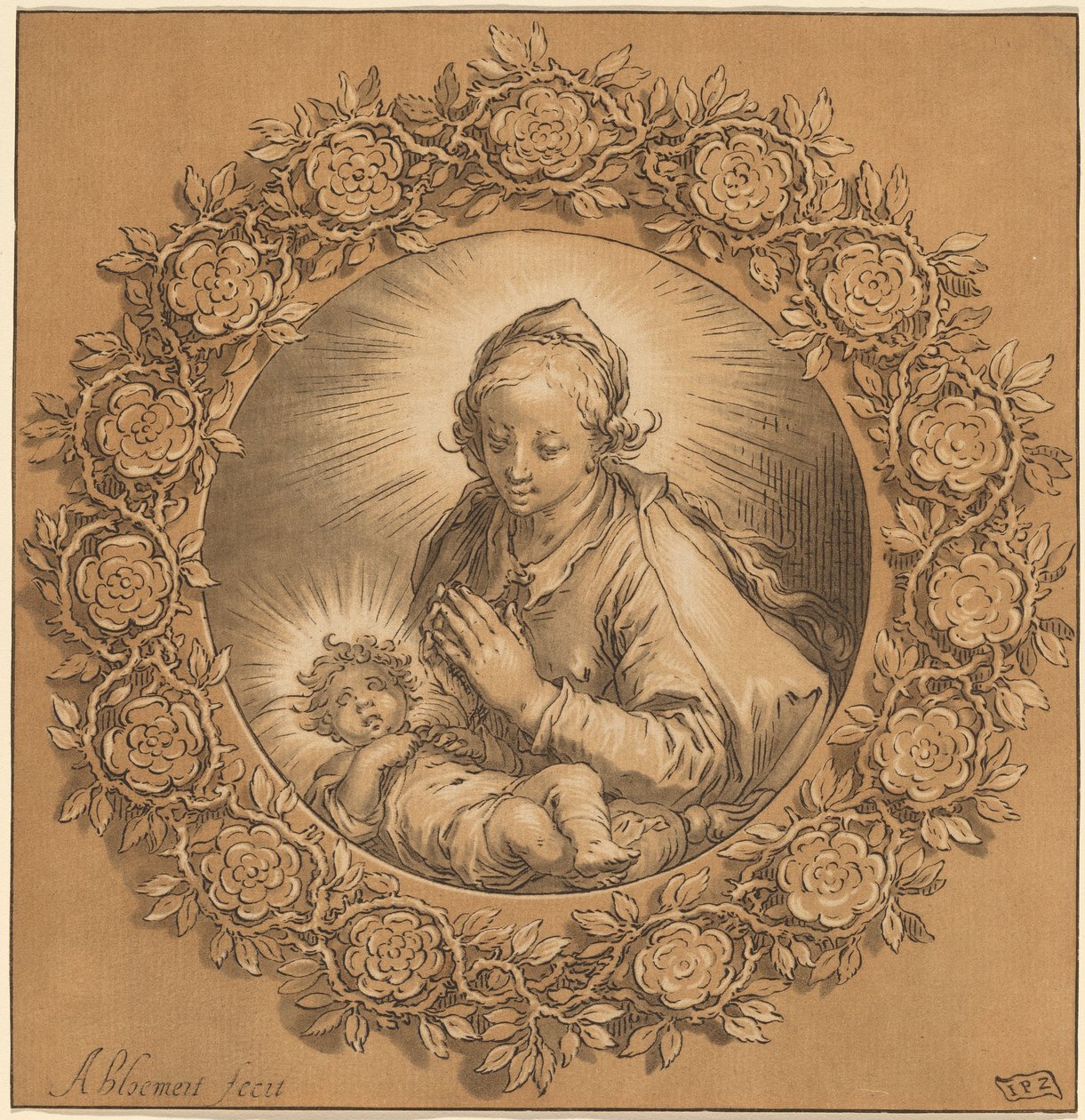 Madonna och barn av Cornelis Ploos van Amstel after Abraham Bloemaert
