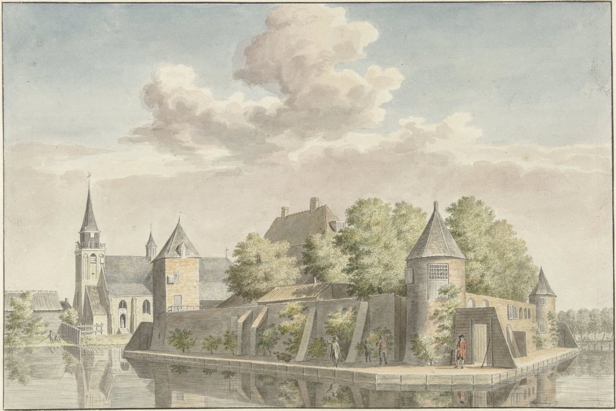 Hof van Putten och kyrkan Geervliet av Cornelis Pronk (possibly)