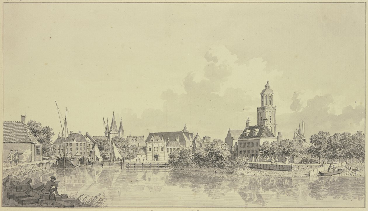 Utsikt över hamnen i Zwolle av Cornelis Pronk