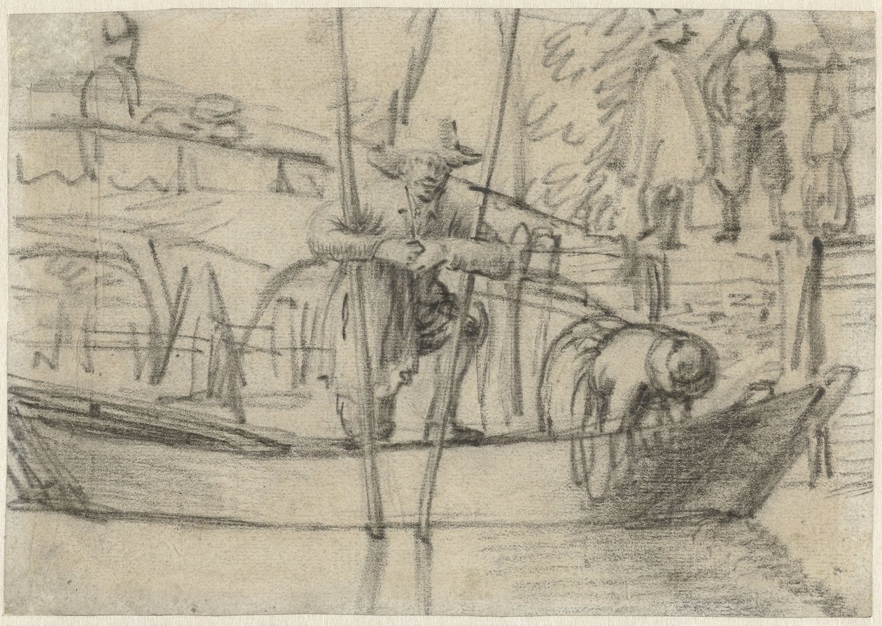 Man och kvinna i en båt vid stranden av Cornelis Saftleven (attributed to)
