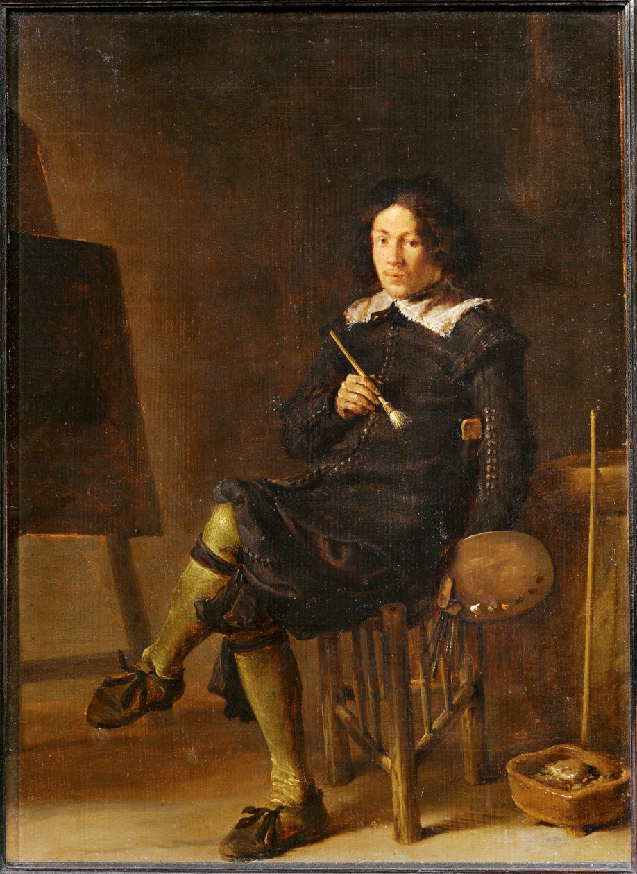 Självporträtt med staffli... av Cornelis Saftleven