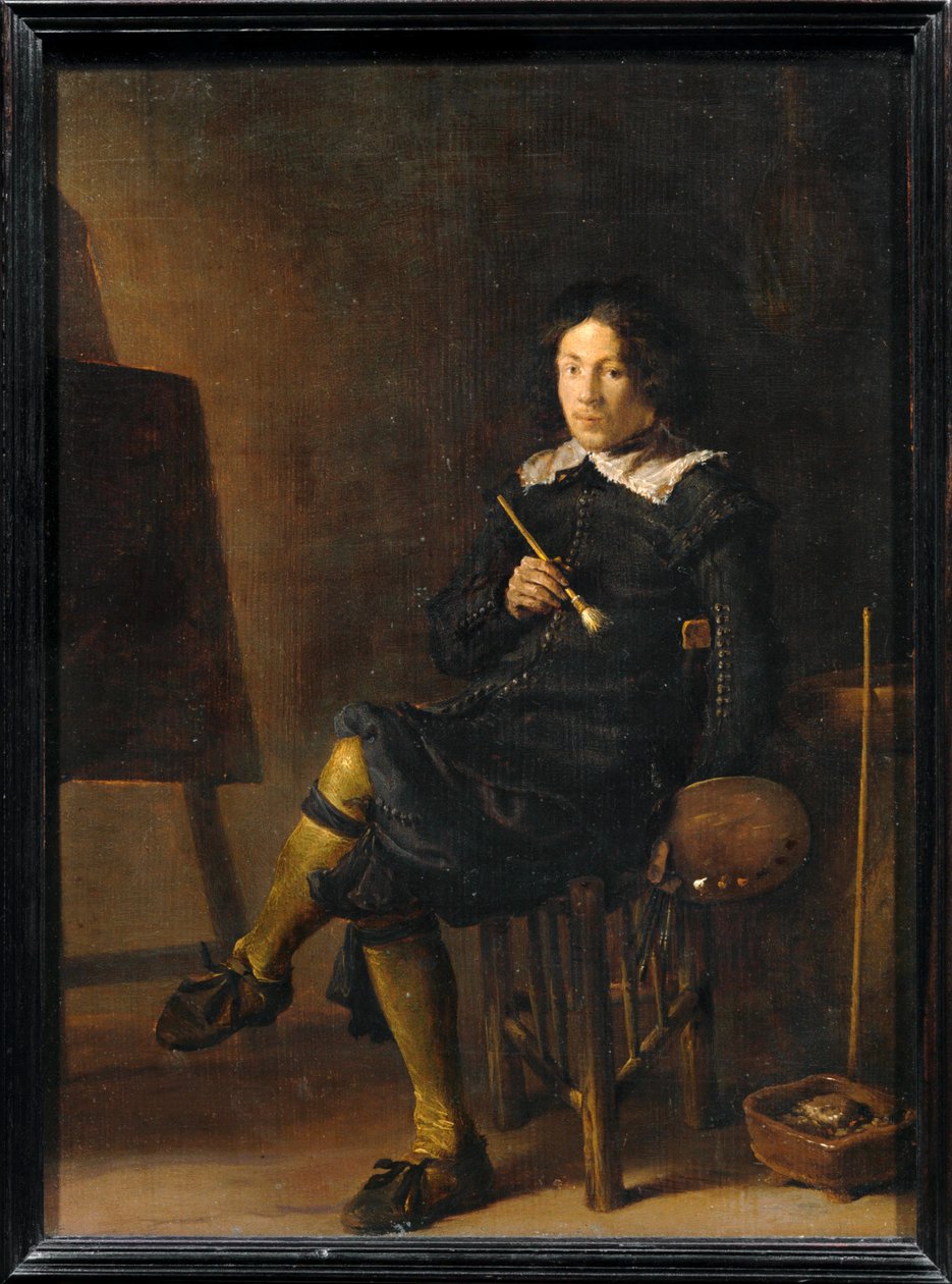 Självporträtt med staffli... av Cornelis Saftleven