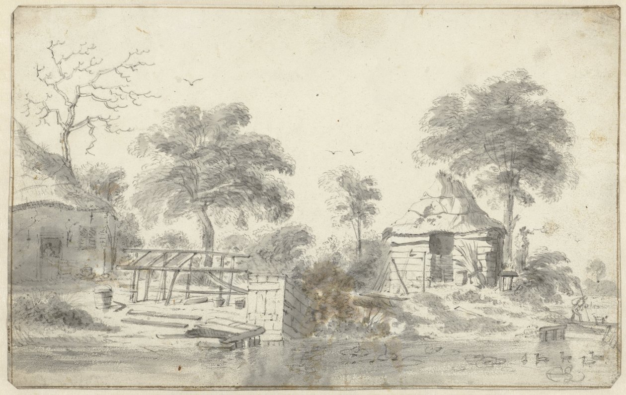 Gård med lada vid vattnet av Cornelis Saftleven