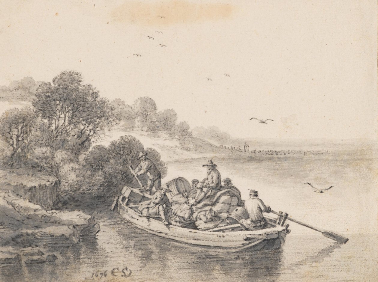 En tungt lastad färja av Cornelis Saftleven