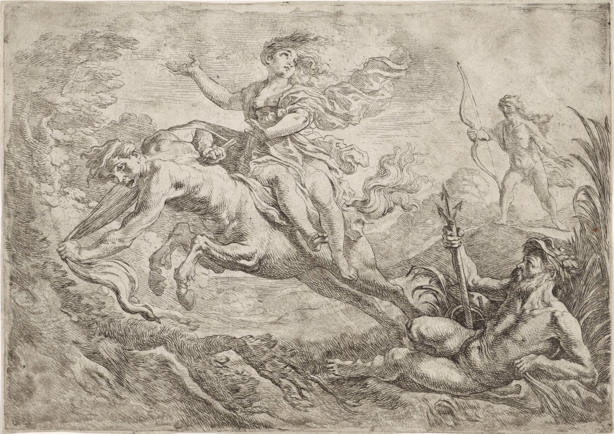 Nessus träffas av Hercules giftpil av Cornelis Schut (I)